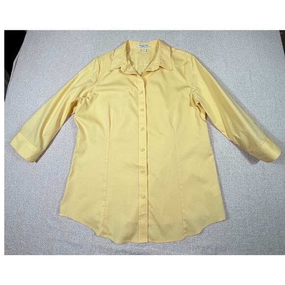 Coldwater Creek Womens Large Yellow No Iron 3/4 Sleeve Button Front Blouse Top - Picture 1 of 8